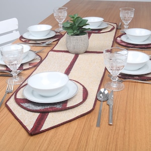 Rug Table Runner and Set Of Six Supla, Table Runner Set, Service Rug Placemat, 12x56, Dinnerware Sets, Patchwork Rug Decoration, 6