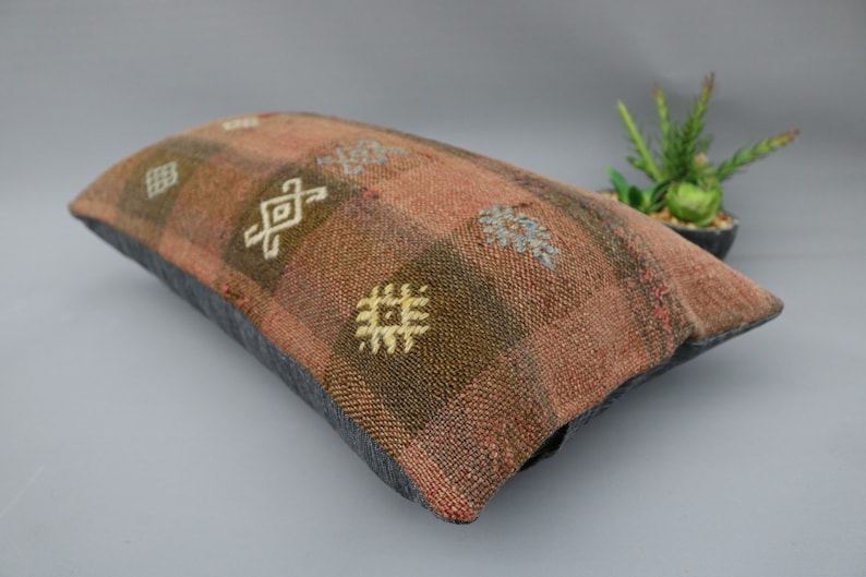 Natural Pillow Oriental Pillow 4983 Patterned Pillow Brown Pillow Throw Pillow Handmade Pillow Kilim Pillow 12x20 Cushion Case Decor
