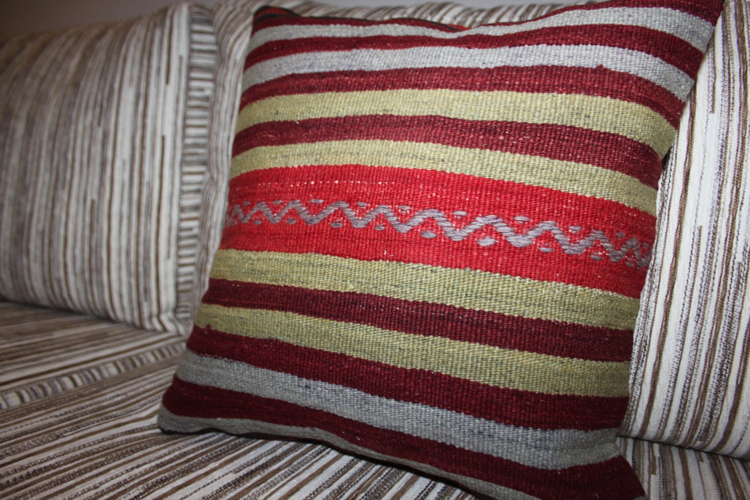Faded Colors Stripe Designs Cushion Cover Handmade Kilim | Etsy