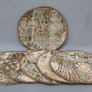 Dining Accessory, Circle Underplate, Vintage Rug Underplate, Carpet Supla, Set Of Six, 10&quot;x10&quot; Gift Supla, Rustic Rug Supla, Turkish Rug, 6