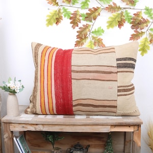 Pillow for Couch, Vintage Kilim Pillow, 20x28 Pillow for Sofa, Kilim Pillow, Beige Cushion Case, Tribal Lumbar  Pillow, Patchwork Pillow,