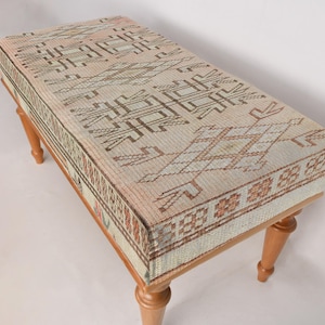 Soft Tones Bench, Mudroom Bench, Ottoman Bench, Upholstered Bench, Turkish Rug Bench, Kilim Bench, Home Decor Bench, Handmade Bench