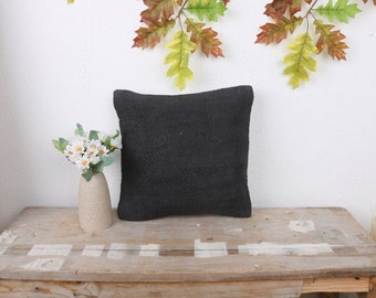 Almohada Boho, Almohada para Sofá, Almohada Kilim de 12x12, Almohada Kilim Vintage, Almohada Marrón, Almohada de Cáñamo, Almohada de Regalo Personalizada,