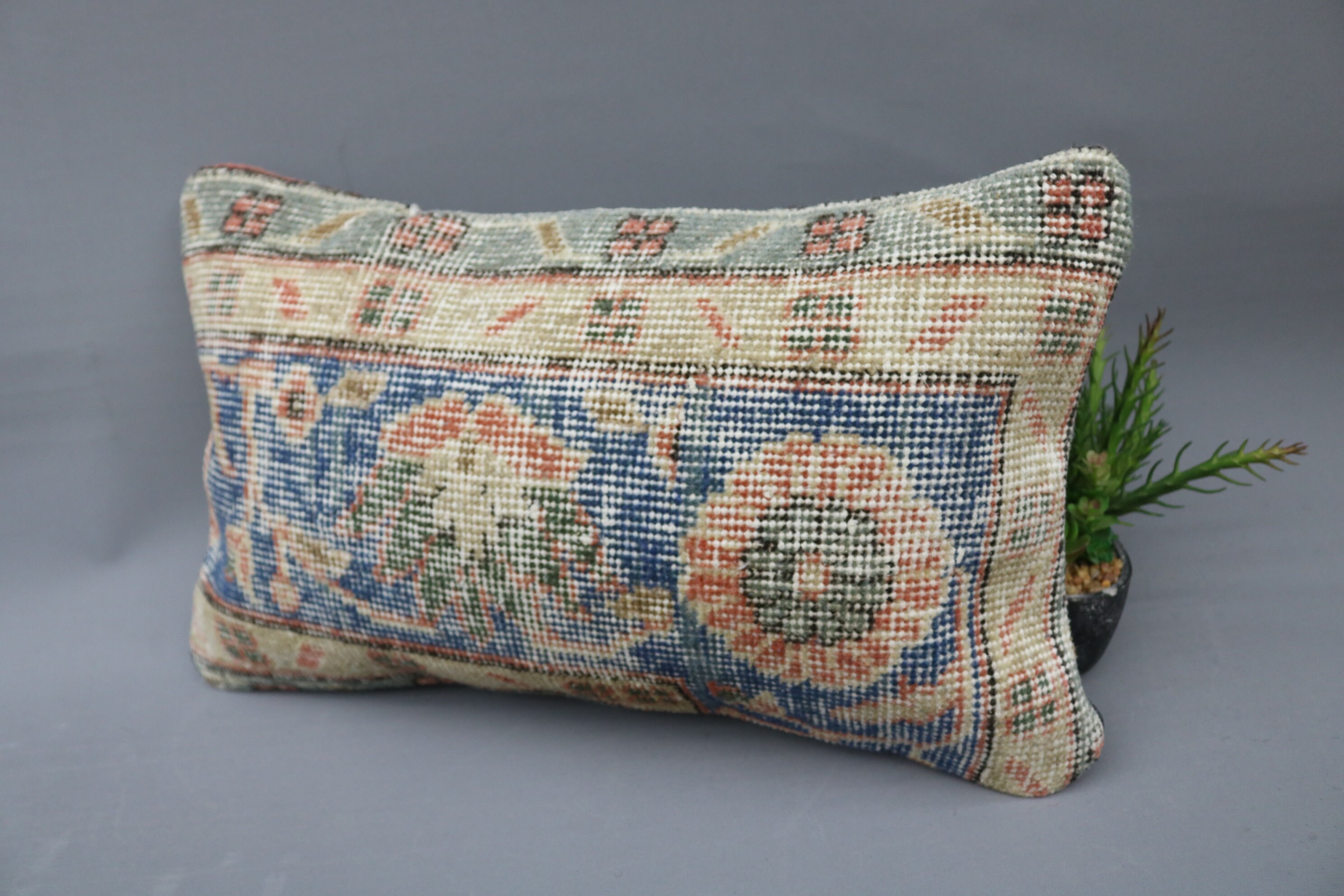 Rug Pillow Cover Blue Pillow 12x20 Throw Pillow Brown Etsy