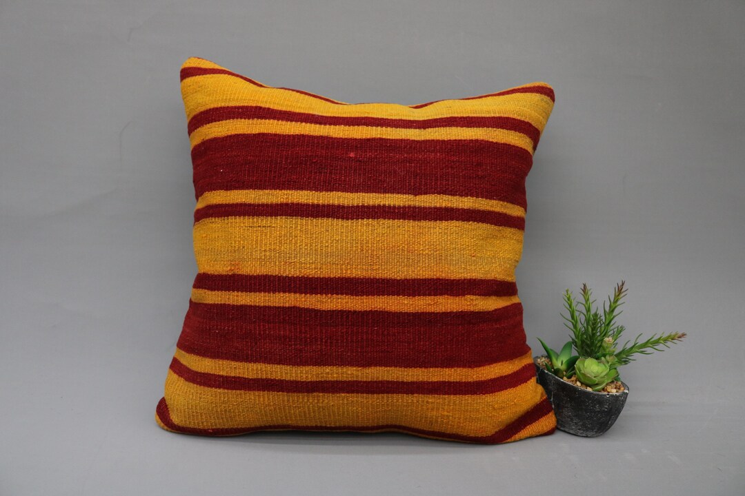 Kilim Pillow Covers, Body Pillow, 20x20 Orange Cushion Case, Striped