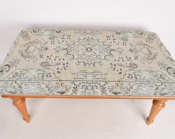 Footstool Bench, Desk Bench, Ottoman Bench, Upholstered Bench, Turkish Rug Bench, Kilim Bench, Home Decor Bench, Handmade Bench