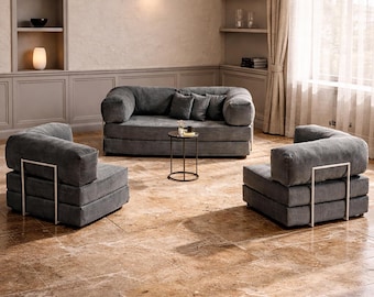 Conjunto de sofás modulares de terciopelo, sofá de lujo de perfil bajo, salón moderno, asientos de diseño exclusivo, solución de asientos personalizable.