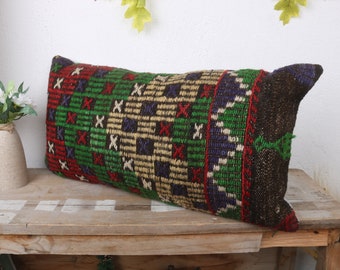 ヴィンテージキリム枕、インテリアデザイナー枕、12x24インチトルコ