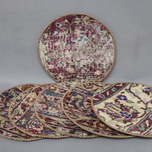 Table Decor, Turkish Rug, Vintage Rug Underplate, Set Of Six, Dining Accessory, 12&quot;x12&quot; Kitchen Decor, Rustic Rug Supla, Carpet Supla, 8