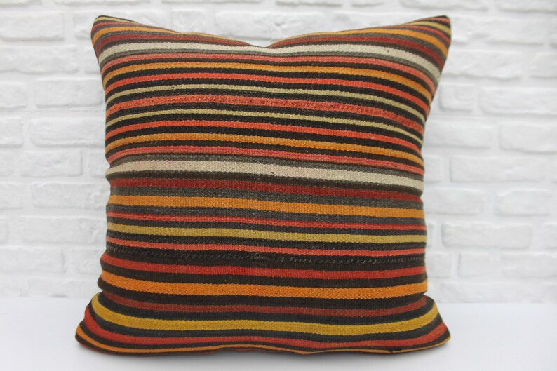Pillow Covers Anatolian Pillow Big Size Pillow Striped Pillow 28x28 Kilim Pillow Throw Pillows 242 Multicolor Pillow Vintage Pillow