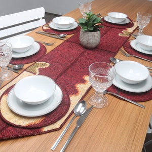 Service Rug Placemat, Rug Table Runner and Set Of Six Supla, Table Runner Set, 12x56, Red Dinnerware Sets, Patchwork Rug Decoration, 31
