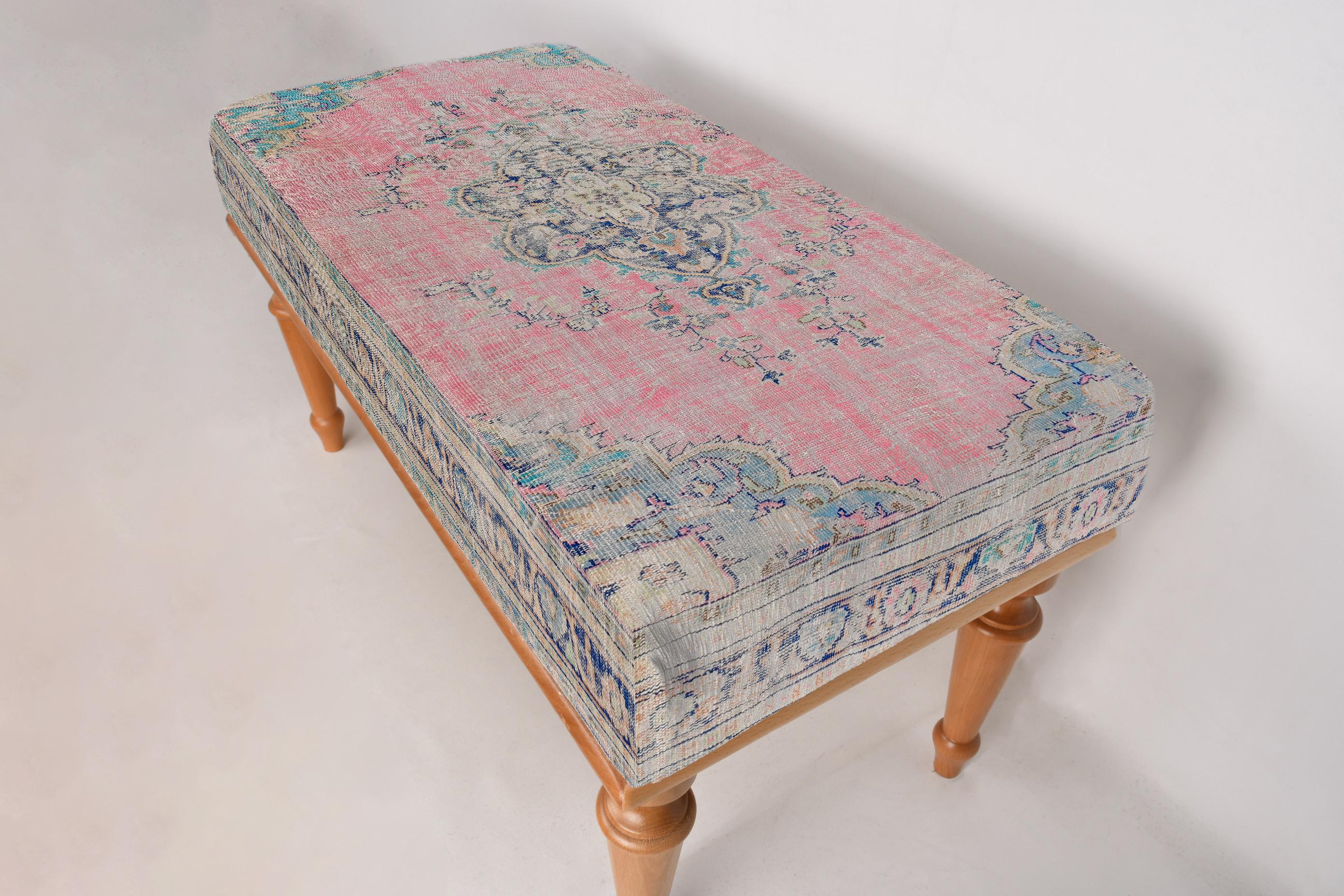 Ne WORKS キリム刺繍 木製脚ベンチスツール 立ち座りに優しいアーム付き木製ベンチ Arm Bench -crest- アーム