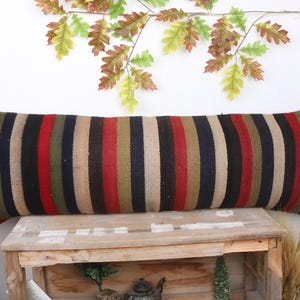 Gift Pillow, Turkish Pillow, 16x48 Pillow for Sofa, Ethnical Kilim Rug Pillow, Blue Pillow Cover, Bedding Pillow, Boho Stripe Pillow,