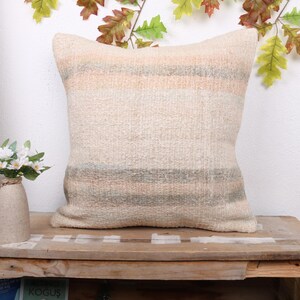 Kilim Pillow Cover, Vintage Kilim Pillow, 20x20 Home Decor Pillow, Ethnical Kilim Rug Pillow, Beige Cushion, Colorful Stripe Pillow,