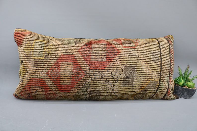 Pillow Cover,Orange Pillow 16x36 Bedding Pillow Throw Pillow 1272 Bohemian Kilim Pillow Embroidered Pillow,Lumbar Pillow,Designer Pillow