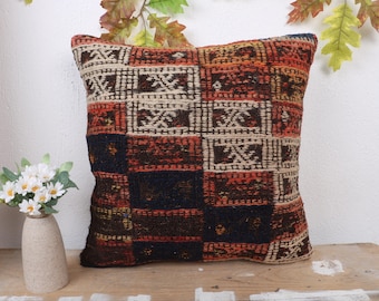 ソファ用枕、ヴィンテージキリム枕、18x18アンティーク枕、キリム