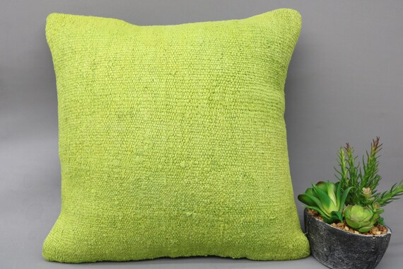 Handwoven hemp pillow green pink yellow , Decorative Kilim pillow cove -  Kilim Pillow Store