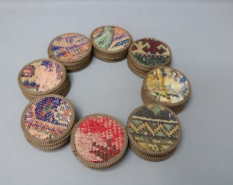 Kilm Coaster, Washable Coaster, Non Slip Coaster, Circle Coaster, 5x5 inches, Antique Rug Coaster, Handmade Coaster, Oriental Pad,