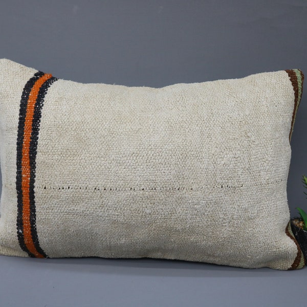 Turkey Pillow 16x24, Hemp Pillow, Living Room Pillow, Couch Pillow, Kilim Pillow, Throw Pillow,Wholesale, Beige Pillow, Pillow Cover 3921