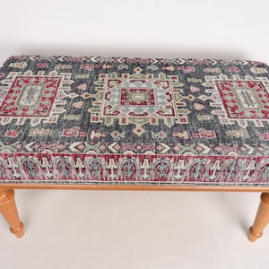 Wood Work Bench, Desk Bench, Ottoman Bench, Upholstered Bench, Turkish Rug Bench, Kilim Bench, Home Decor Bench, Handmade Bench