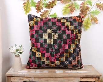 Home Decor Pillow, Pillow for Sofa, 22x22 Pillow for Couch, Ethnical Kilim Rug Pillow, Pink Pillow, Vintage Embroidered Kilim Pillow,