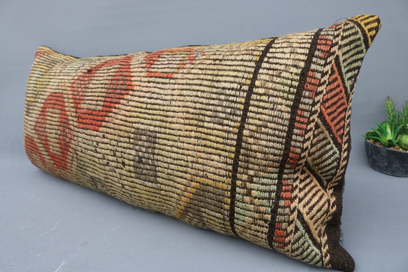 Pillow Cover,Orange Pillow 16x36 Bedding Pillow Throw Pillow 1272 Bohemian Kilim Pillow Embroidered Pillow,Lumbar Pillow,Designer Pillow