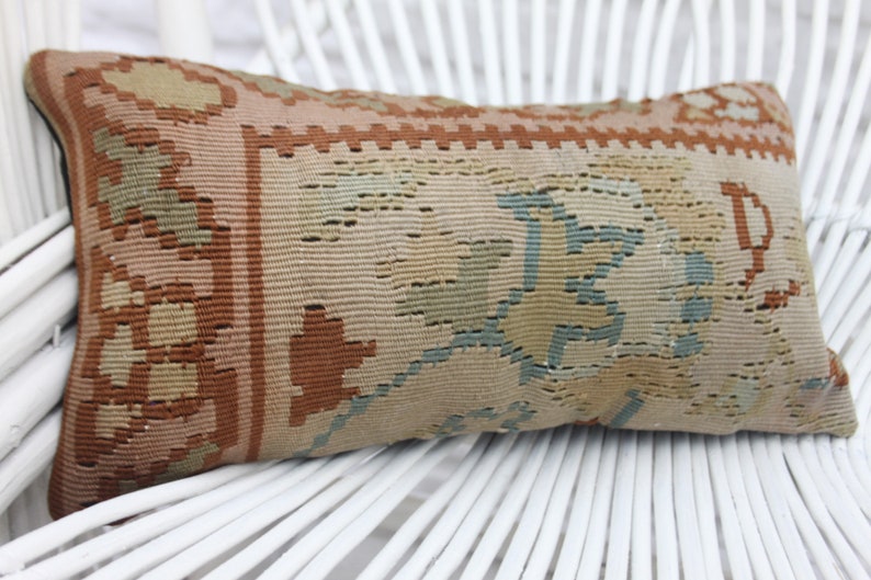 Handwoven Pillow Turkish Kilim Pillow Brown Pillow Cushion Case 8x16 Ethnic Pillow Sofa Pillow 799 Embroidered Pillow Designer Pillow