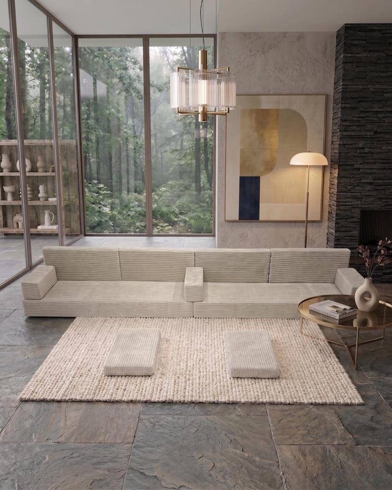 Lyxig manchestersoffa, soffgrupp i sammet, modern handgjord soffa, modulär loungesoffa, vardagsrumssoffa, bild 2