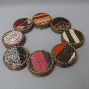 Circle Coaster, Gift For Her, 5x5 inches, Unique Coaster, Handmade Coaster, Vintage Coaster, Kilm Coaster, Kilim Tea Pad, Non Slip Coaster,