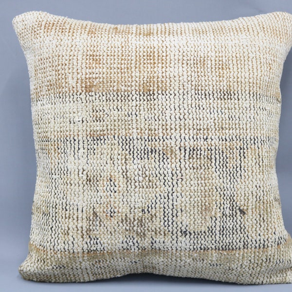 Pillow Cover, Kilim Pillow, Turkish Pillow, Home Decor Pillow, 18x18 Beige Cushion, Rug Pillow, Organic Case, Handmade Case,  7986