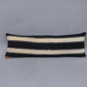 Home Decor Pillow, Personalized Pillow, Turkish Kilim Pillow, 12x36 White Cushion, Striped Pillow, Decorative Bolster Cushion, 1694