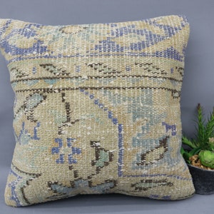 Rug Pillow 16x16, Best,Turkish Pillow, Pillow Cover, Outdoor Pillow, Embroidered Pillow, Bedding Pillow, Handmade Pillow, Blue Pillow 8338