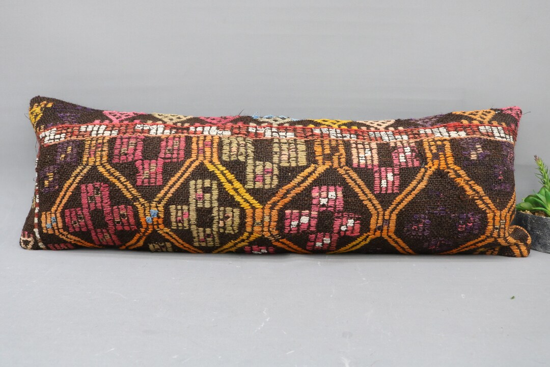 Outdoor Kilim Pillow, 12x36 Ethnic Pillow, Pillow Covers, Yellow Pillow