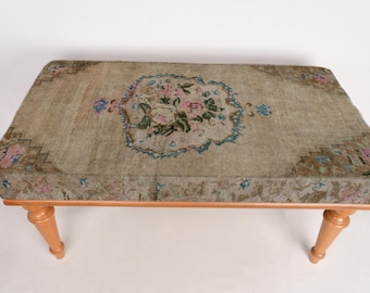 Ottoman Bench, Upholstered Bench, Turkish Rug Bench, Kilim Bench, Home Decor Bench, Handmade Bench, Hallway Bench,Wood Work Bench