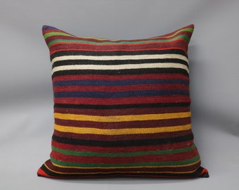 Throw Pillow Covers, Personalized Gift, Turkish Kilim Pillow, 28x28 Red Cushion, Striped Pillow Covers, Sofa Bolster Pillow Cover, 1050