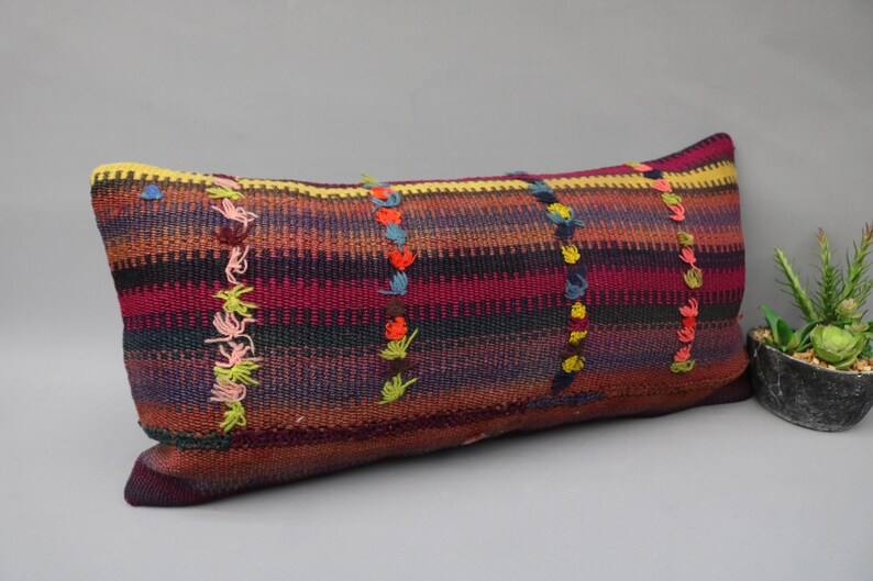 Kilim Pillow Vintage Pillow Sofa Pillow Natural Pillow Kilim Ottoman Throw Pillow 12x24 Pillow Cover Patterned Pillow 5413 Red Pillow