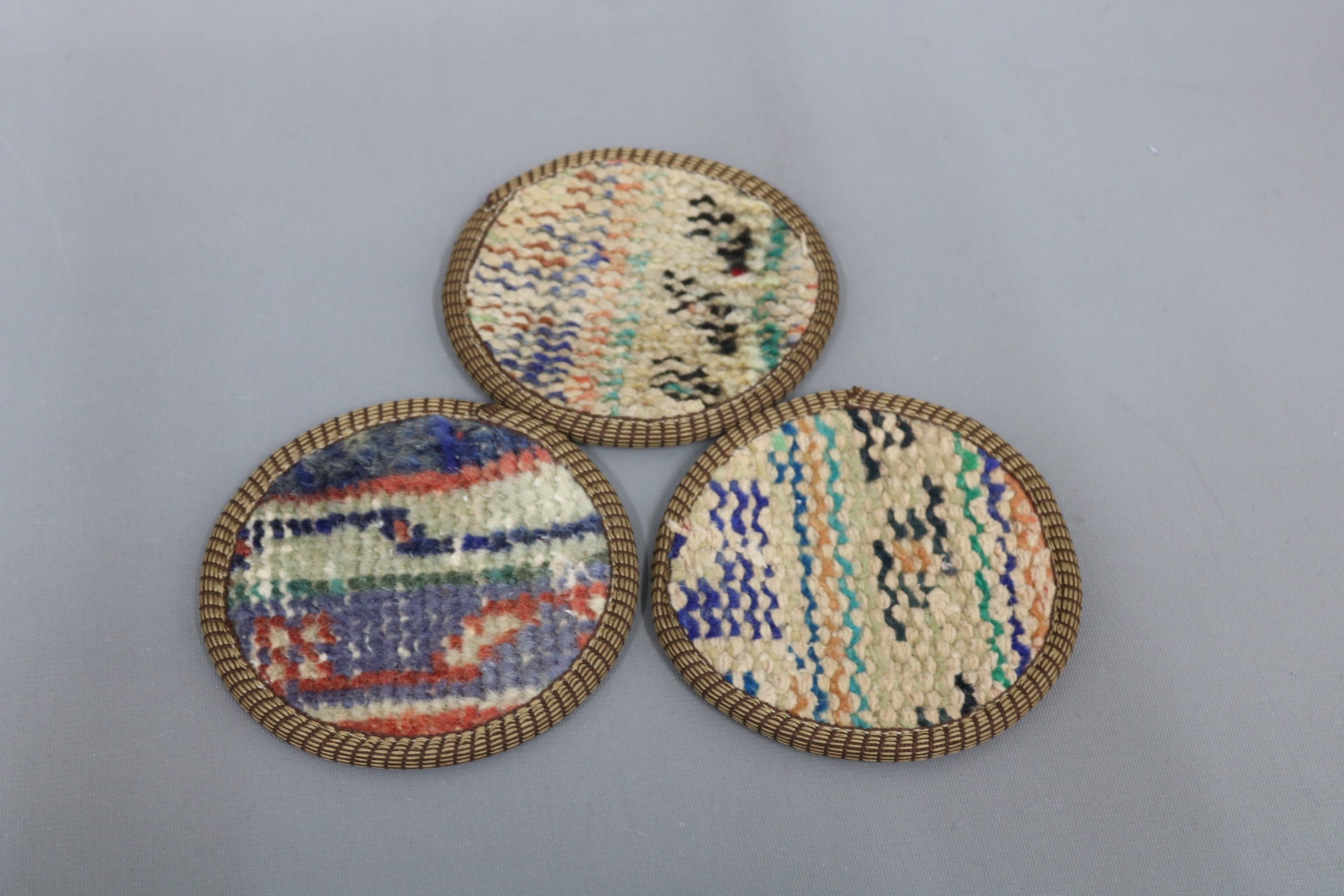 Table Rug Coasters Kitchen Decor, Set of Six, Round Coaster, Blue Coaster, Rug Coaster ...