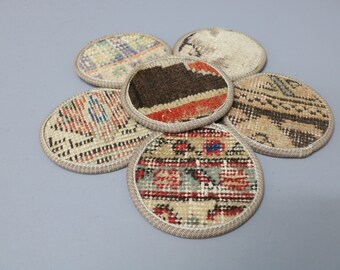 Set Of Six, Kilim Coaster, Drink Coaster, Brown Coaster, Rug Coaster, Coffee Coaster, Washable Coaster, Stylish Rug Pad,