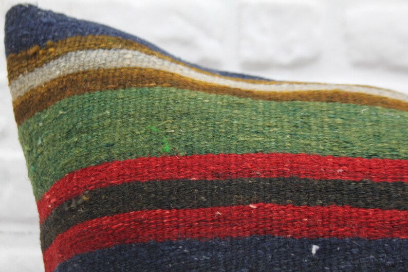 Large Pillow 227 Cushion Cover 28x28 Ethnic Pillow Turkish Kilim Pillow Decorative Pillow Striped Pillow Green Pillow Throw Pillow