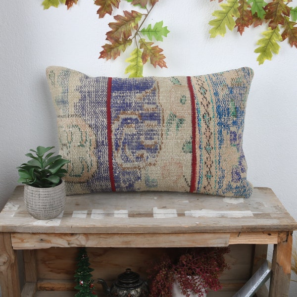 Personalized Pillow, Designer Pillows, Kilim Pillows, Antique Pillows, 16x24 Blue Cushion Case, Rug Pillow, Outdoor Patio Cushion,  5114