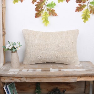 Vintage Pillow, Turkish Pillow, 12x20 Turkish Kilim Pillow, Vintage Kilim Throw Pillow, White Pillow Cover, Bedding Pillow, Hemp Pillow,