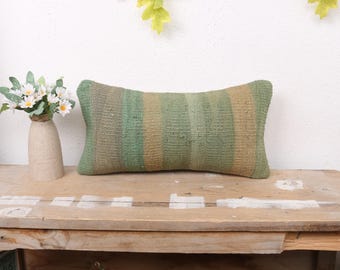 Poduszka dekoracyjna do domu, poduszka do projektowania wnętrz, poduszka kilim turecki 8x16, poduszka prezentowa, zielona poszewka na poduszkę, poduszka lędźwiowa w paski,