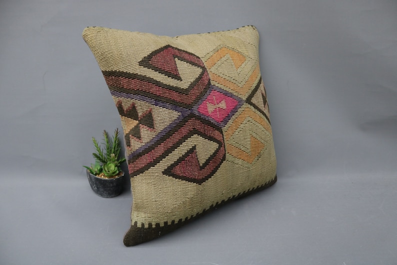 Turkish Pillow 20x20 Beige Cover 6693 Nomadic Pillow Geometric Pillow Pillow Cover Home Decor Pillow Handwoven Case Antique Pillow