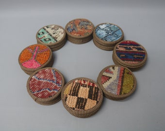 Traditional Coaster, Tribal Coaster, Rustic Coaster, Beer Coaster, Kilim Tea Pad, 5x5 inches, Vintage Coaster, Drink Coaster, Carpet Coaster