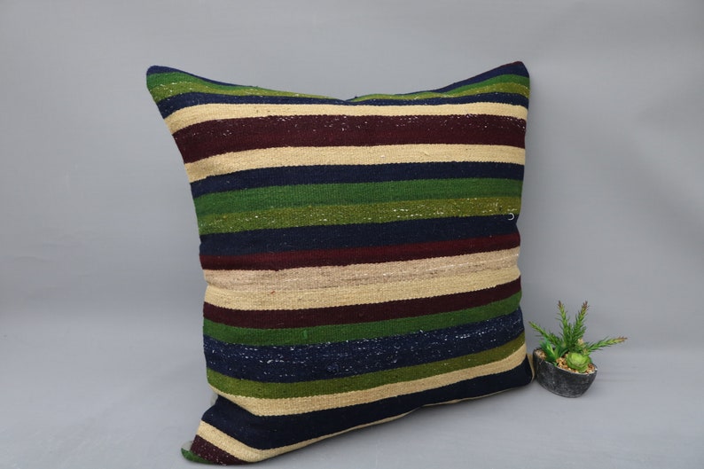 Couch Pillow 379 Green Pillow Kilim Pillow Turkish Pillow Vintage Pillow 32x32 Body Pillow Striped Pillow Natural Pillow Cover Case