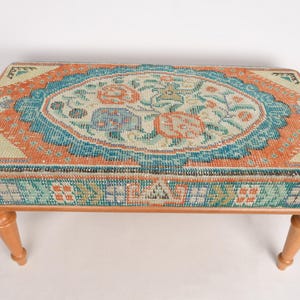 Rose Pattern Bench,Porch Bench, Ottoman Bench, Upholstered Bench, Turkish Rug Bench, Kilim Bench, Home Decor Bench, Handmade Bench