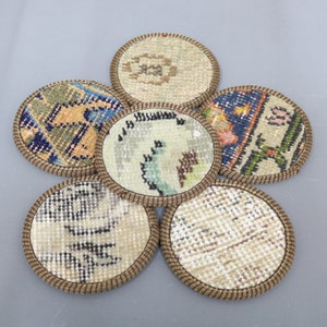 Gift For Her, Coffee Cup Pad, Kilim Coaster, Beige Coaster, Rug Coaster, Oriental Coaster, Washable Pad, Washable Coaster, 524
