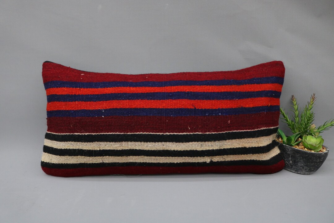 Home Decor Pillow, Body Pillow, Kilim Pillow Cases, 12x24 Red Pillow