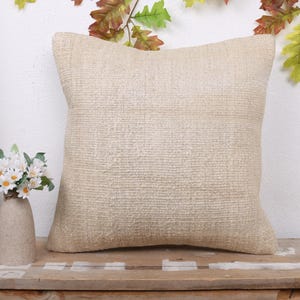 Gift Pillow, Ethnical Kilim Rug Pillow, 18x18 Vintage Pillow, Pillow for Couch, Beige Cushion Case, Hemp Kilim  Pillow,