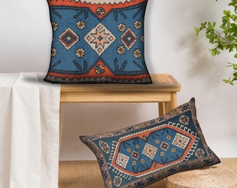 16インチ×16インチ 装飾ブルー クッションカバー アートシルク ピロー